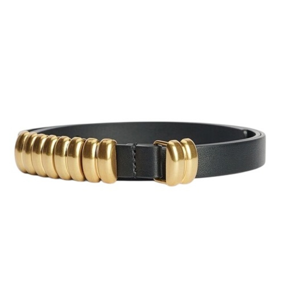 By Malene Birger Ounlo Black Gold Tone Chunky Link Statement Belt 103340 NEW